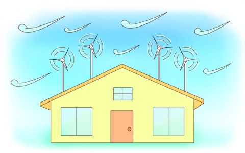 屋根の上に風力発電を付ける