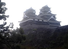 石垣が崩壊した熊本城を望む
